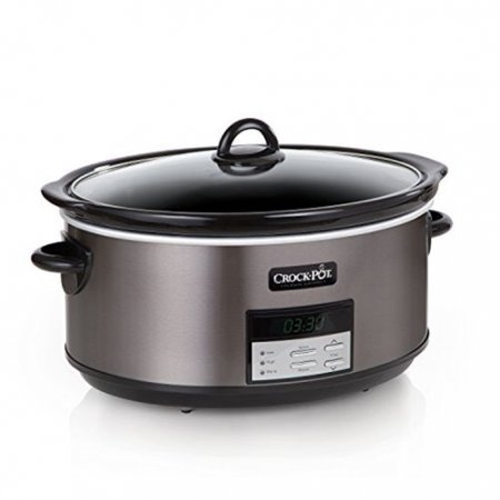 Crock Pot 8 Quart Programmable Slow Cooker, Black Stainless Steel SCCPVFC800-DS