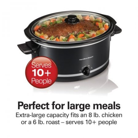 Hamilton Beach Slow Cooker, Extra-Large Capacity, Serves 10+, 8 Quarts, Black, 33185