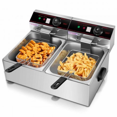 Costway 3400W Electric Countertop Deep Fryer Dual Tank Commercial Restaurant Steel