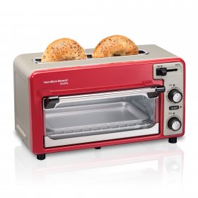 Hamilton Beach Toastation 2 Slice Toaster and Countertop Toaster Oven, Red, 22724