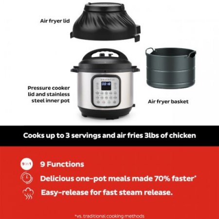 Instant Pot 6 Quart Duo Crisp + Air Fryer 9-in-1 Roast, Bake, Dehydrate, Slow Cook, Rice Cooker, and more