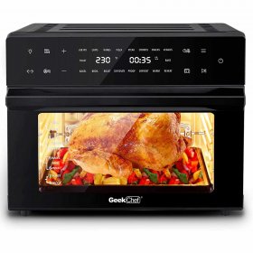 Extra Large Air Fryer Toaster Oven,Geek Chef 31Qt Air Fryer Oven,18-in-1 Digital LCD Screen Countertop Oven with Rotisserie, Air Fry, Pizza, Steak, Dehydrate, Bake,Cooking,Stainless Steel Black