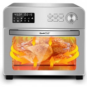 Geek Chef Air Fryer Toaster Oven, 6 Slice 24QT Convection Air fryer Countertop Oven, Roast, Bake, Broil, Reheat, Fry Oil-Free, Cooking Accessories Included, Stainless Steel, Silver, 1700W