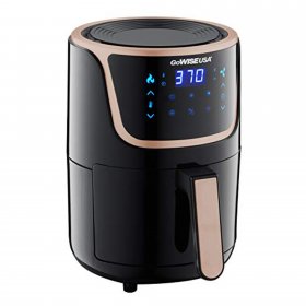 GoWISE USA Electric Mini Air Fryer with Digital Touchscreen + Recipe Book, 1.7-Qt up to 2 Qt Max, Black/Copper