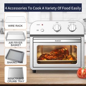 Air Fryer Toaster Oven, 10.5QT 4 Slice Convection Toaster Oven Countertop Oven, 6 Preset Function, 4 Extra Accessories Included, Digital Control, Stainless, Silver