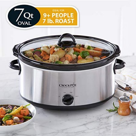 Crock-Pot SCV700SS Stainless Steel 7-Quart Oval Manual Slow Cooker, 7 Quart