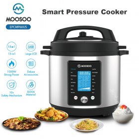 MOOSOO Electric Pressure Cooker 15 in 1 Stainless Steel Instant Pressure Pot With Large LCD Screen 6QT 1000W MP60