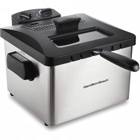 Hamilton Beach Professional Grade Electric Deep Fryer, 19 Cups / 4.5 Liters Oil Capacity, XL Frying Basket, Lid with View Window, 1800 Watts, Stainless Steel (35035)