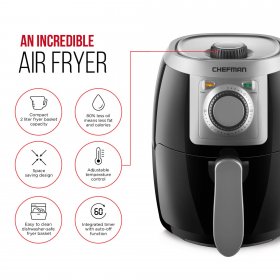 Chefman TurboFry Air Fryer w/ Adjustable Temp Control, Black, 2-Quart