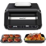 Smart Indoor Grill & Air Fryer Combo, Electric Grills 40 Recipes & 7-in-1 Smokeless & Oilless Cooker, with Removable Non-stick Grill Plate, Fast Heat Up, Temp & Time Control, 1700W, Black