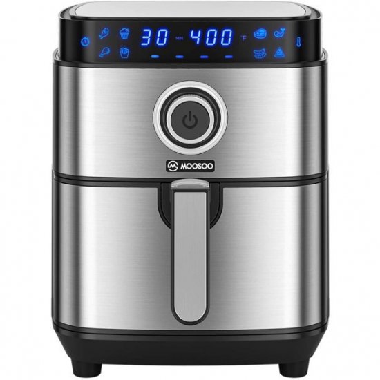 Moosoo Air Fryer 4.7 QT, 8 in 1 Stainless Steel Air Fryer Oven with Digital Screen & Removable Nonstick Basket MA13