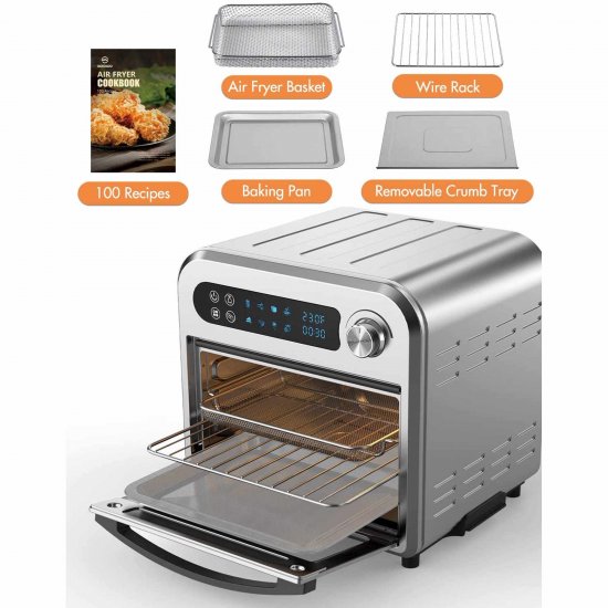 MOOSOO Air Fryer Oven 1500W, 10.6 Quart Air Fryer, Oil-less Electric Air Fryer with Touchscreen, Dehydrator, Rotisserie Oven with Accessories