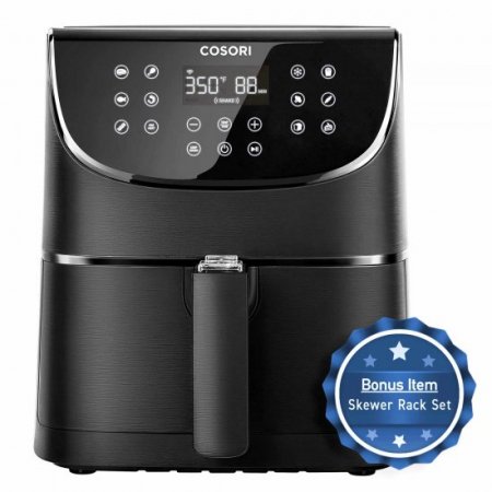 Cosori Smart 5.8-Quart Air Fryer with Bonus Skewer Rack Set, 1700-Watt Programmable Base for Air Frying & Roasting, 11 Cooking Presets, Preheat & Shake Reminder, Black