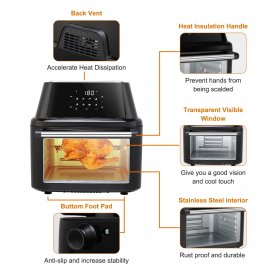 Zokop 16.9 Quart Large Digital Stainless Steel Air Fryer Oven Oilless Cooker 8 Accessories, LED Digital Touchscreen