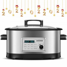 AICOOK 10 in 1 Programmable Multifuctional Cooker, 1500W 6.5 Qt Non Stick Pot, Steaming Rack