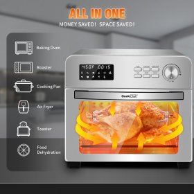 Geek Chef LCD Air Fryer Toaster Oven, 6 Slice 24.5 Qt Convection Airfryer with 6 Cooking Accessories and E-Recipe Book,Silver 1700W