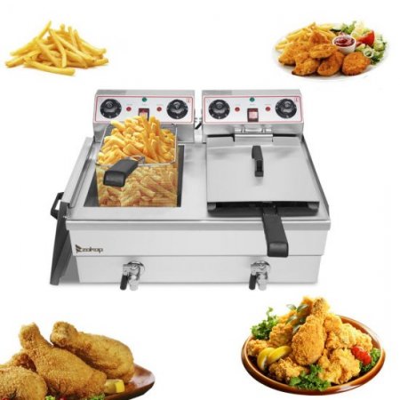 Ktaxon 25Qt Stainless Steel Double Electric Deep Fryer Commercial Restaurant