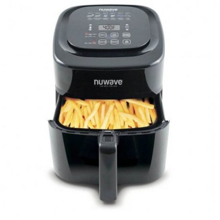 NuWave Brio Digital Air Fryer (6 qt, Black) with 2-piece Cooking Set (3 qt)