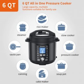 Moosoo Electric Pressure Cooker with Digital Touchscreen, Health Material, Fast Heating, Cookbook, Black, 6qt
