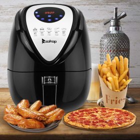 Oil Less Fryer, 3.7 QT 1500W Power Air Fryer Convection Oven, Fast Cook Electric Airfryer with Temp Control, Timer, Family Digital Air Fryers Kitchen Appliance, Multi-Functional Fryer, Black, W120