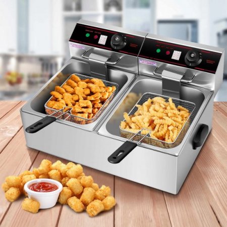 Costway 3400W Electric Countertop Deep Fryer Dual Tank Commercial Restaurant Steel