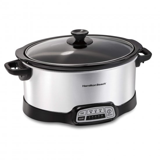 Hamilton Beach 7-Quart Programmable Slow Cooker With Flexible Easy Programming, Dishwasher-Safe Crock & Lid, Silver (33473) NEW