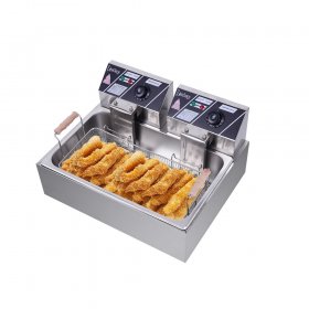 21.1QT Deep Fryers, Commercial Deep Fryer with Basket, Adjustable Temperature Electric Fryer with Light Indicator, 5000W, Easy to Clean, Stainless Steel, Oil Filter, Q4795