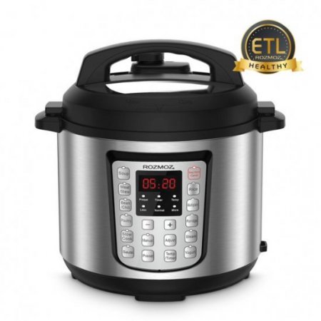 Rozmoz 6 Quart Pressure Cooker 12-In-1 Electric Instant LCD Digital Pressure Pot, Stainless Steel