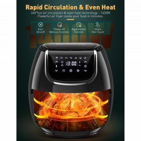 Rozmoz 4.2QT Oil-Less Air Fryer 100 Recipes, 7-in-1 Multi-Functional Hot Air Fryer 1400W, Smart LED Touch Display Mini Airfryer Oven with Nonstick Pan
