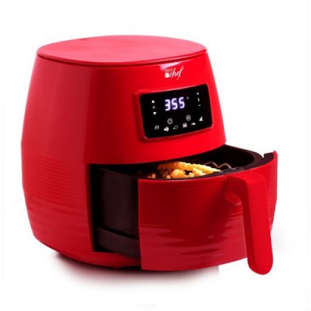 Deco Chef Digital 5.8QT Electric Air Fryer w/ Cut Resistant Gloves & Knife Set - Red