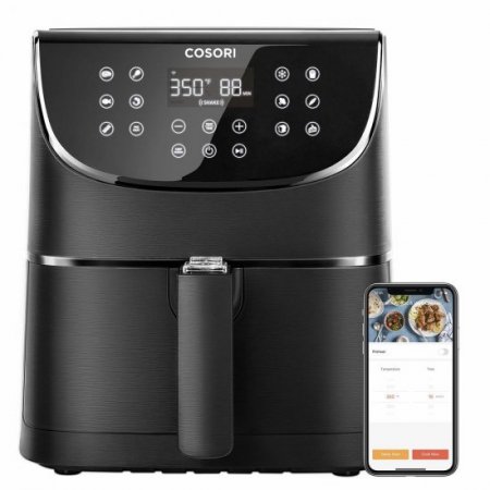 Cosori Smart 5.8-Quart Air Fryer with Bonus Skewer Rack Set, 1700-Watt Programmable Base for Air Frying & Roasting, 11 Cooking Presets, Preheat & Shake Reminder, Black