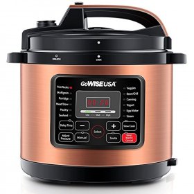 gowise usa 12-in-1 electric pressure cooker + 50 recipes for your pressure cooker book with measuring cup, stainless steel rack and basket, spoon (copper)