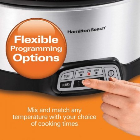 Hamilton Beach 7-Quart Programmable Slow Cooker With Flexible Easy Programming, Dishwasher-Safe Crock & Lid, Silver (33473) NEW