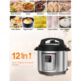 Rozmoz 12-in-1 Electric Pressure Cooker, Stainless Steel 6 Quart rice cooker, slow cooker, steamer, saute pan, yogurt maker, food warmer