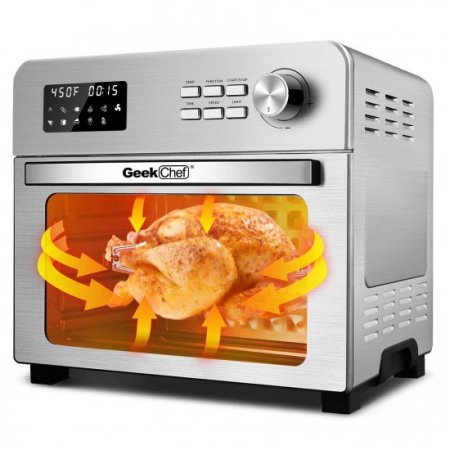 Geek Chef Air Fryer Toaster Oven 24QT 6 Slice Convection Toaster Oven Countertop Oven,Roast,Bake,Broil,Reheat,Rotisserie,Fry Oil-Free,Cooking Accessories Included,Digital Control,Stainless