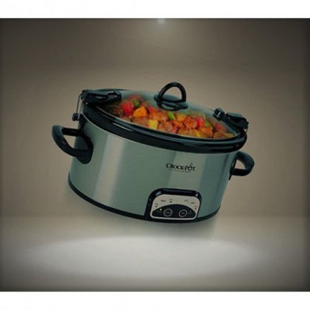 Crock-Pot 6-Quart Programmable Cook & Carry Oval Slow Cooker, Stainless Steel