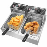 Commercial Deep Fryer, 12.7QT 5000W Professional Electric Countertop Deep Fryer Dual Tank Stainless Steel for Restaurant, Temperature Control Deep Fryer with Basket, Easy to Clean, Oil Filter, Q4778