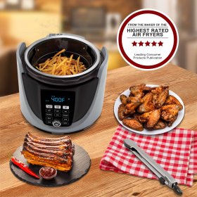 Nuwave Duet Pressure Air Fryer, Combo Cook Technology, Removable Pressure and Air Fry Lids, 6QT Stainless Steel Pot