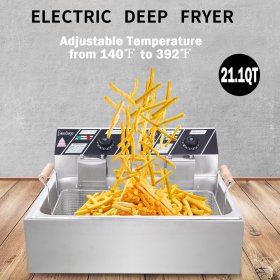 21.1QT Deep Fryers, Commercial Deep Fryer with Basket, Adjustable Temperature Electric Fryer with Light Indicator, 5000W, Easy to Clean, Stainless Steel, Oil Filter, Q4795