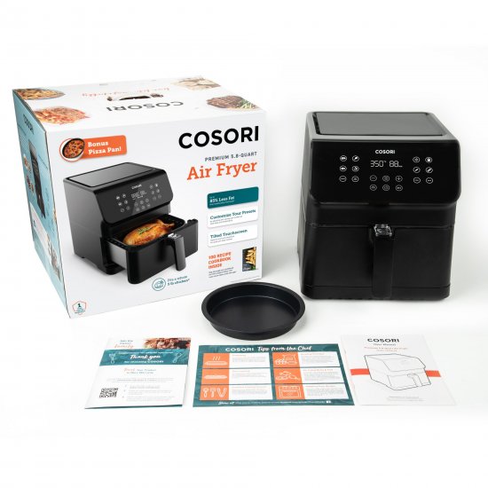 Cosori Premium 5.8-Quart 1700-Watt Air Fryer, Black, with Bonus Pizza Pan