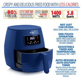 Deco Chef 5.8QT Digital Electric Air Fryer with Accessories and Cookbook- Air Frying, Roasting, Baking, Crisping, and Reheating for Healthier and Faster Cooking (Blue)