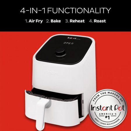 Instant Pot, 2-Quart Vortex Mini Air Fryer Oven, 4-in-1 Oil-Less Cooker, Roaster, Toaster, Crisper, Dehydrater, Warmer & More, White