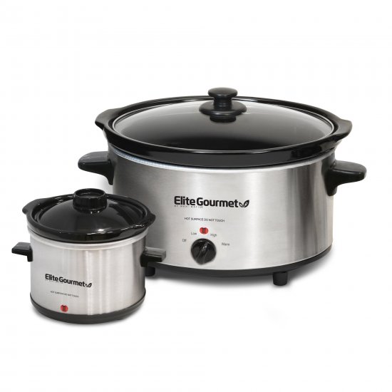 Elite Gourmet MST-500D 5-Quart Stainless Steel Slow Cooker with Mini Dipper