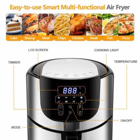 8-in-1 Electric Air Fryer Oven 5.3QT Oil-Less Air Fryer with LCD Digital Touchscreen,Broiler,Roaster,Dehydrator,Black Silver for Kitchen