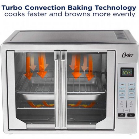 Oster French Convection Countertop and Toaster Oven | Single Door Pull and Digital Controls | Stainless Steel, Extra Large