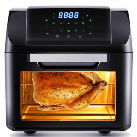 Air Fryer Toaster Oven Combo 16 Quart, 1500W Countertop Convection Roaster with 10-in-1 Smart Cook Presets, Rotisserie, Dehydrator, Rolling & Lock Function with 5 Accessories & Auto Shut Off