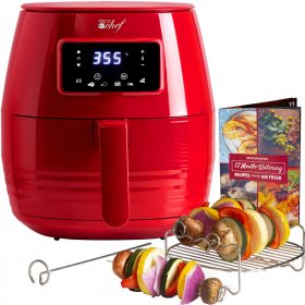 Deco Chef 5.8QT Digital Electric Air Fryer with Accessories and Cookbook- Air Frying, Roasting, Baking, Crisping, and Reheating for Healthier and Faster Cooking (Red)