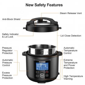 MOOSOO Electric Pressure Cooker One-Touch 6 Quart Instant Electric Pressure Pot Stainless Steel with Touchscreen Control Panel, Black
