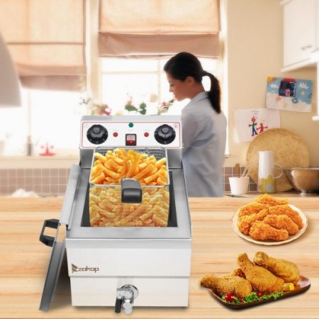 ZOKOP 1500W Electric Deep Fryer 12.5QT Commercial/Home Stainless Steel Restaurant Fry Basket