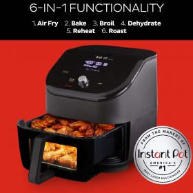 Instant Vortex Plus Air Fryer with ClearCook, 6 Quart, 6-in-1 Air Fry, Roast, Broil, Bake, Reheat, Dehydrate, Black